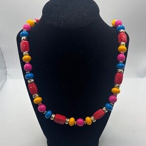 VTG Multi Colorful Beaded Genuine Lucite Necklace Jewel tone gold accents NWT